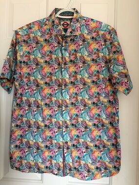 Colorful Tropical Print Men's Short Sleeve Shirt